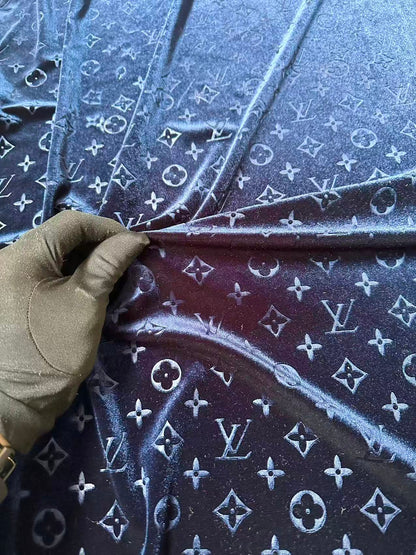 Popular Luxury LV Knitting Velvet Fabric For Handmade Sneaker,Car Upholstery and Apparel By Yard(Navy Blue)
