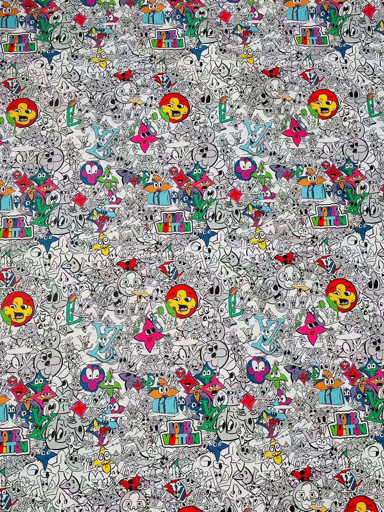 Fashion DIY Cartoon LV Leather Fabric For Handmade Sneaker, Bag,DIY Gift Goods By Yard