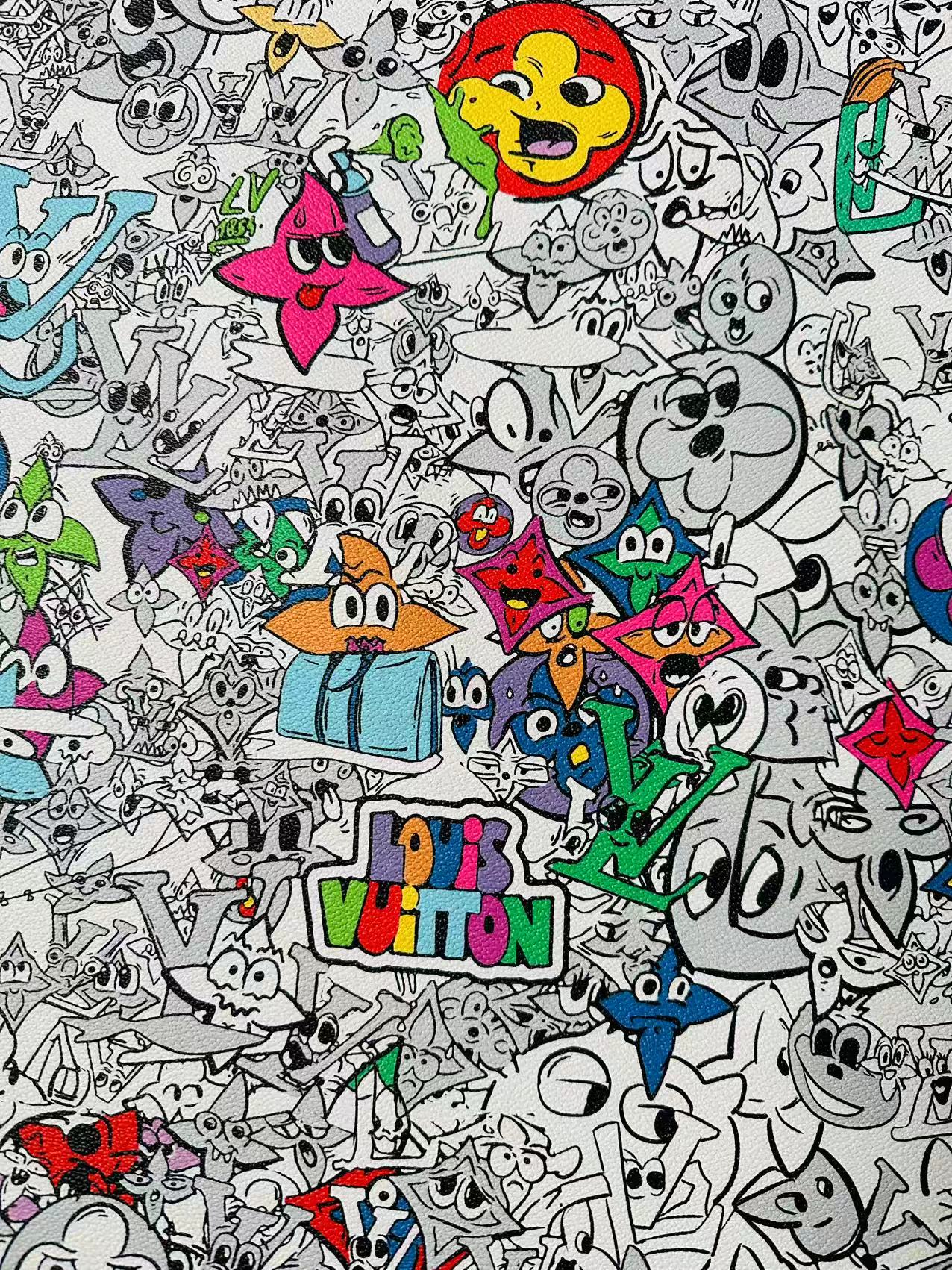 Fashion DIY Cartoon LV Leather Fabric For Handmade Sneaker, Bag,DIY Gift Goods By Yard
