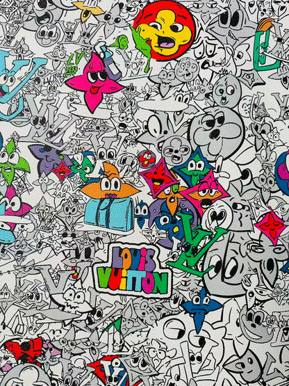 Fashion DIY Cartoon LV Leather Fabric For Handmade Sneaker, Bag,DIY Gift Goods By Yard
