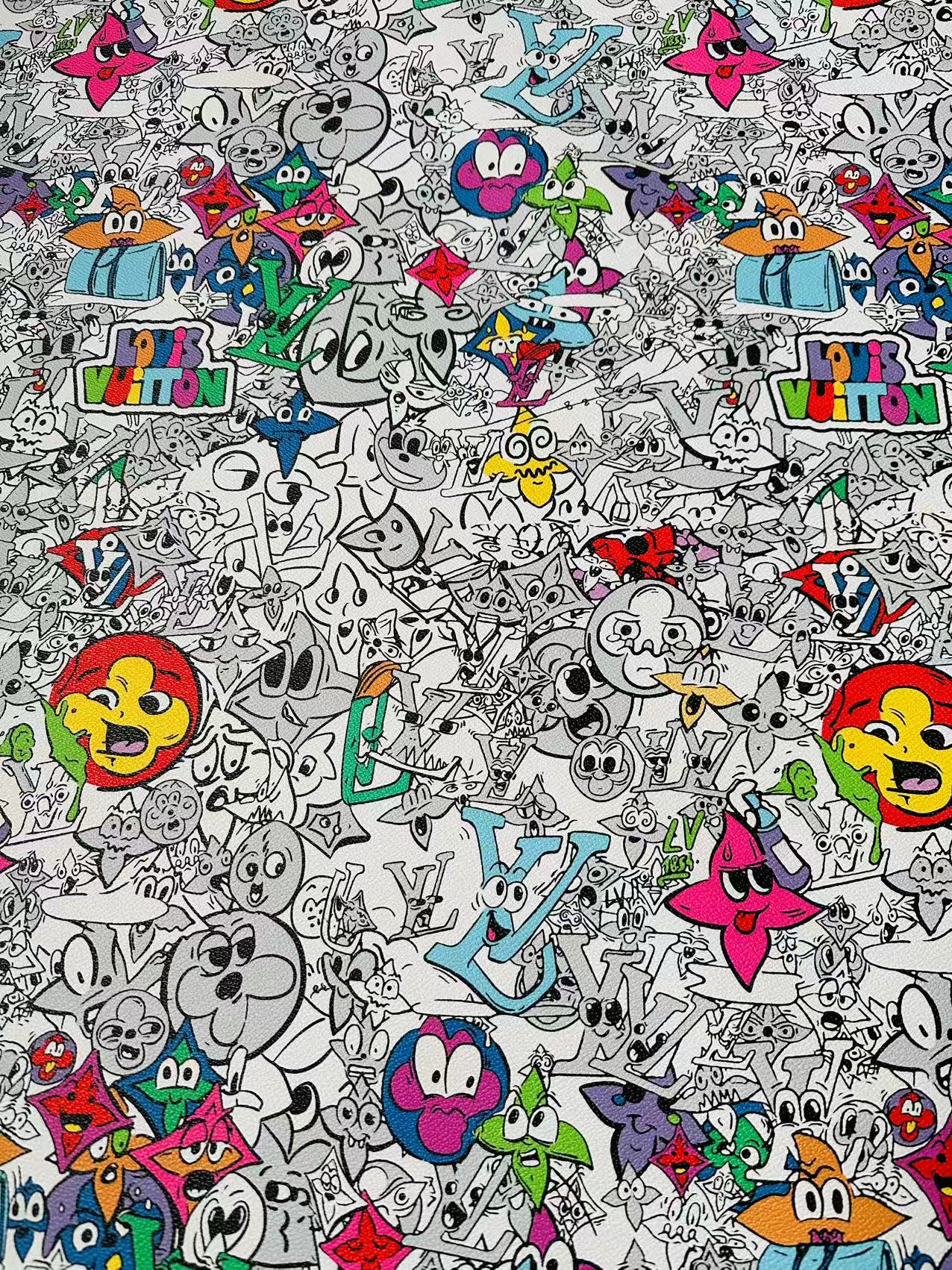 Fashion DIY Cartoon LV Leather Fabric For Handmade Sneaker, Bag,DIY Gift Goods By Yard