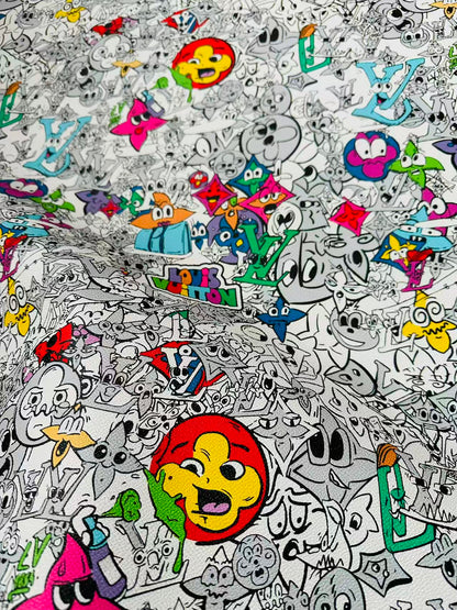 Fashion DIY Cartoon LV Leather Fabric For Handmade Sneaker, Bag,DIY Gift Goods By Yard