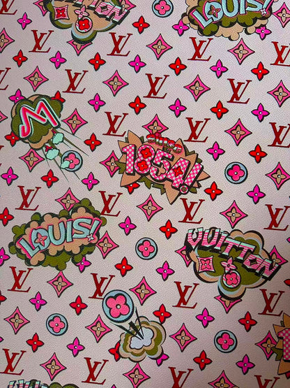 Fashion Pink LV 1854 Leather Fabric For Handmade Sneaker,Bag,Upholstery Handicraft Goods By Yard