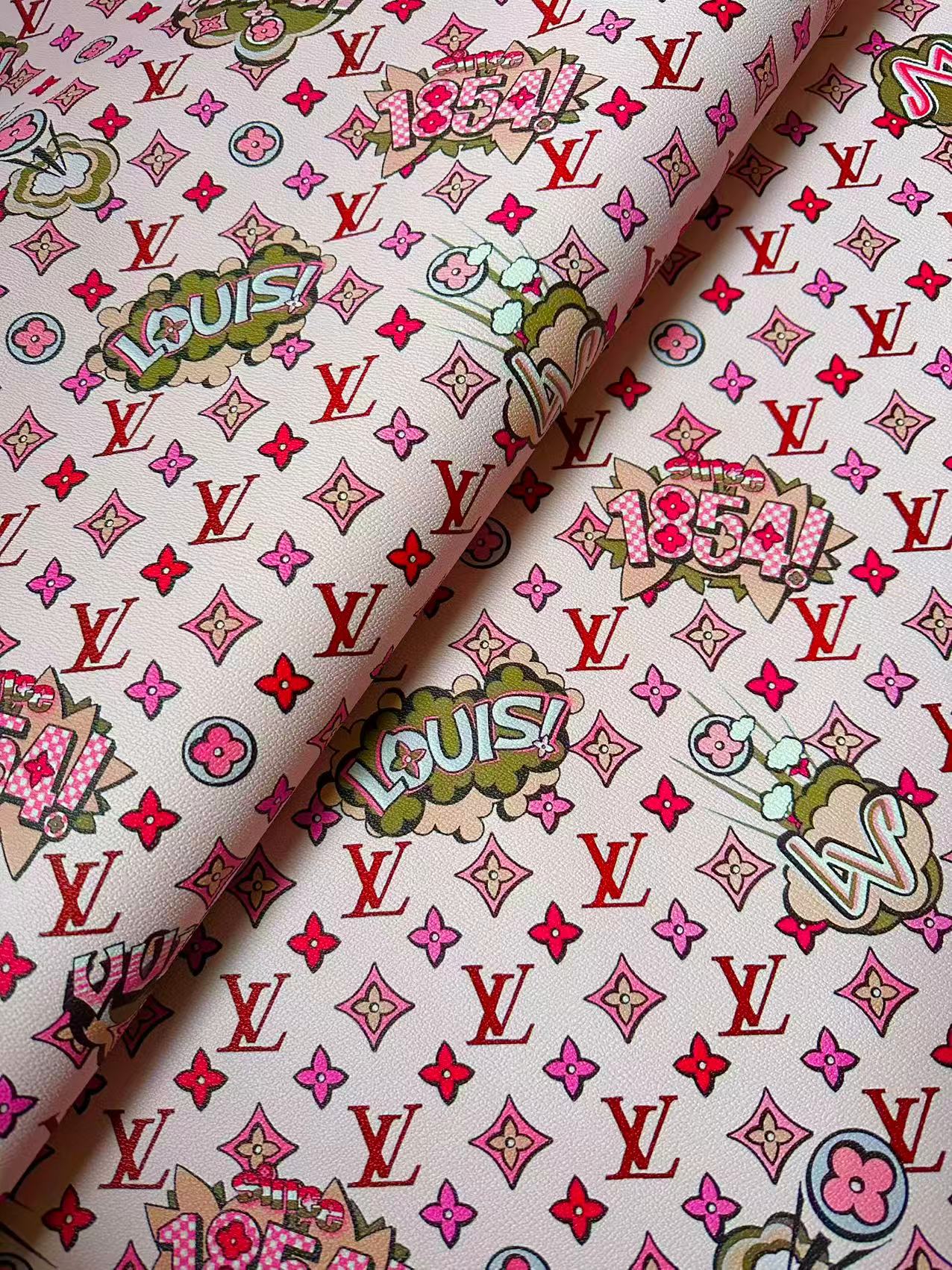 Fashion Pink LV 1854 Leather Fabric For Handmade Sneaker,Bag,Upholstery Handicraft Goods By Yard