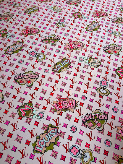 Fashion Pink LV 1854 Leather Fabric For Handmade Sneaker,Bag,Upholstery Handicraft Goods By Yard