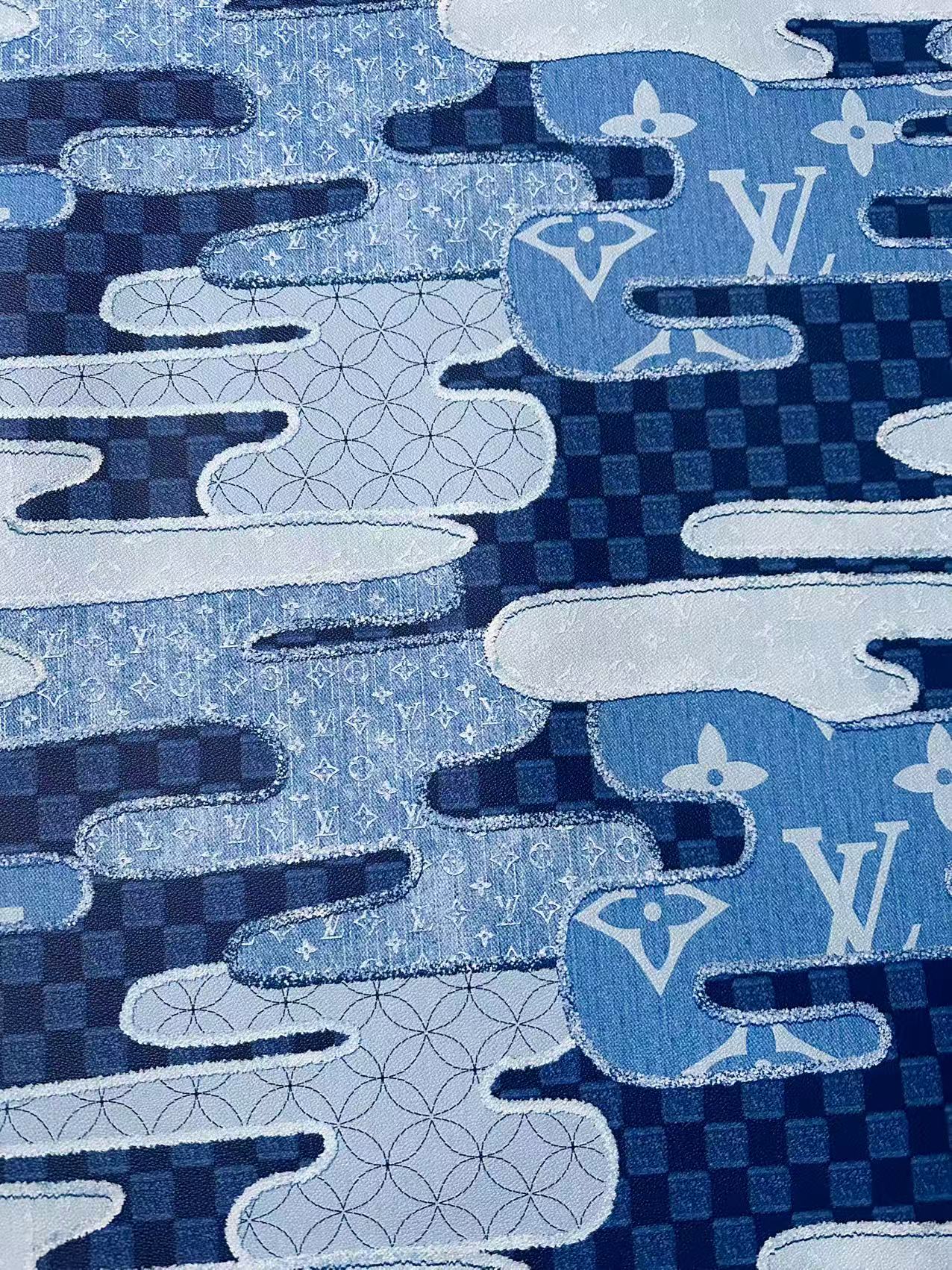 New Craft LV Denim Splicing Leather Fabric For Handmade Sneaker, DIY Handmade Goods By Yard