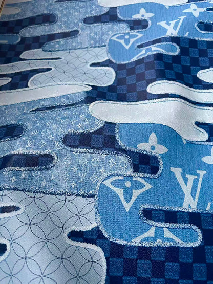New Craft LV Denim Splicing Leather Fabric For Handmade Sneaker, DIY Handmade Goods By Yard
