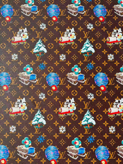 Fashion LV With Merry Christmas Snow Leather Fabric For Handmade Shoes,Car Upholstery Goods By Yard