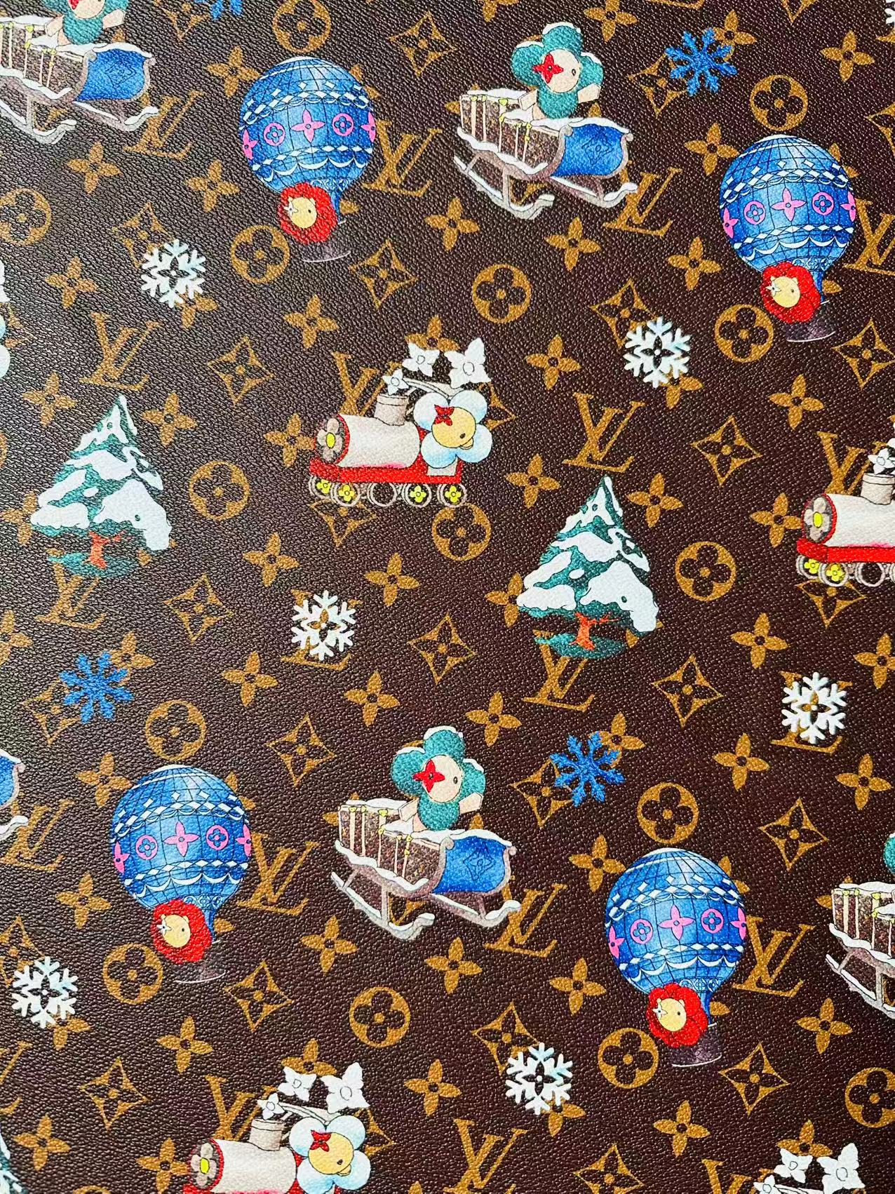 Fashion LV With Merry Christmas Snow Leather Fabric For Handmade Shoes,Car Upholstery Goods By Yard