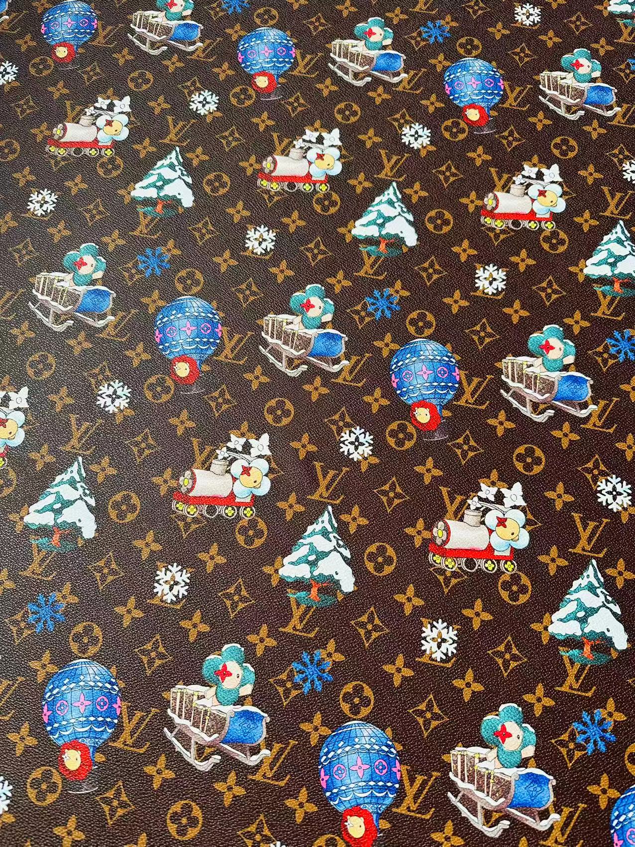Fashion LV With Merry Christmas Snow Leather Fabric For Handmade Shoes,Car Upholstery Goods By Yard