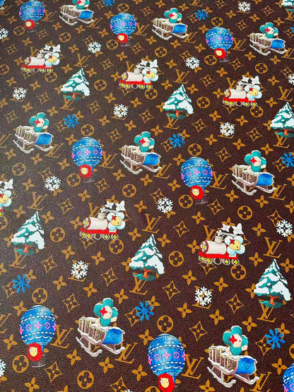 Fashion LV With Merry Christmas Snow Leather Fabric For Handmade Shoes,Car Upholstery Goods By Yard