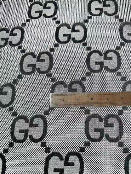 Classic 2.3 Inch Canvas Jacquard Cloth Fabric, GG Fabric,Handmade Clothing ,Fashion Sewing DIY Bags Fabric Shoes Fabric Hat Fabric Gucci Design By Yards (Gray)