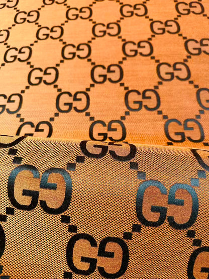 Classic 2.3 Inch Canvas Jacquard Cloth Fabric, GG Fabric,Handmade Clothing ,Fashion Sewing DIY Bags Fabric Shoes Fabric Hat Fabric Gucci Design By Yards (Orange)