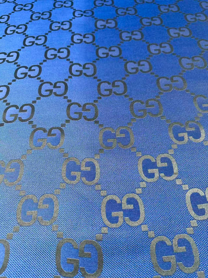 Classic 2.3 Inch Canvas Jacquard Cloth Fabric, GG Fabric,Handmade Clothing ,Fashion Sewing DIY Bags Fabric Shoes Fabric Hat Fabric Gucci Design By Yards (Navy Blue)