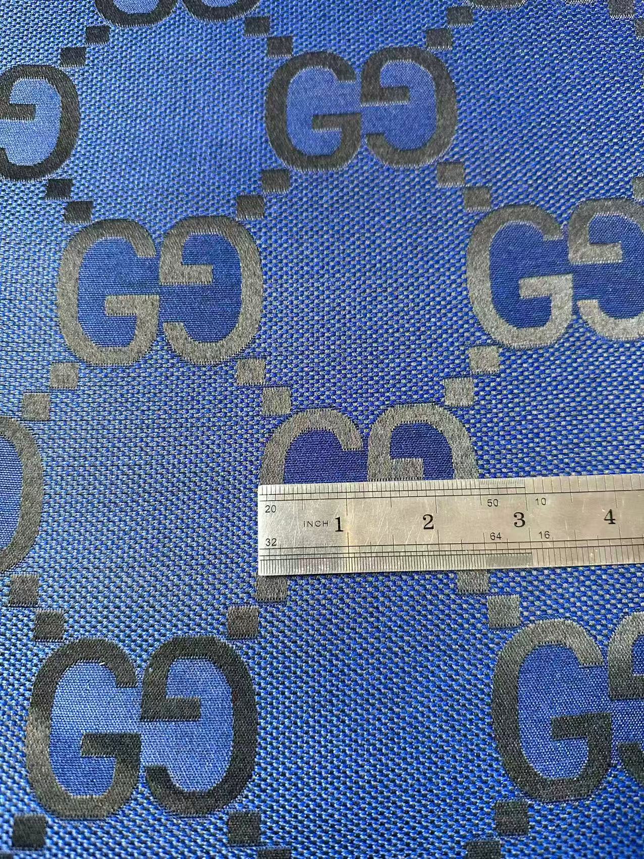 Classic 2.3 Inch Canvas Jacquard Cloth Fabric, GG Fabric,Handmade Clothing ,Fashion Sewing DIY Bags Fabric Shoes Fabric Hat Fabric Gucci Design By Yards (Navy Blue)