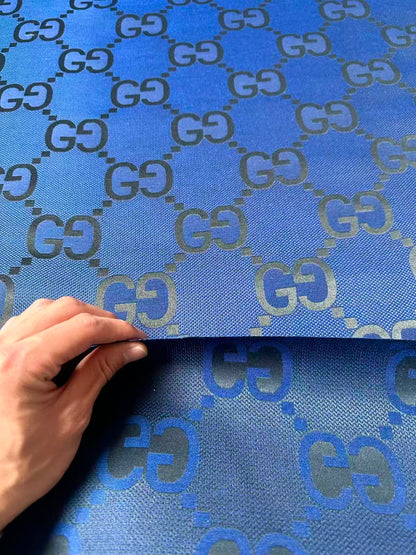 Classic 2.3 Inch Canvas Jacquard Cloth Fabric, GG Fabric,Handmade Clothing ,Fashion Sewing DIY Bags Fabric Shoes Fabric Hat Fabric Gucci Design By Yards (Navy Blue)