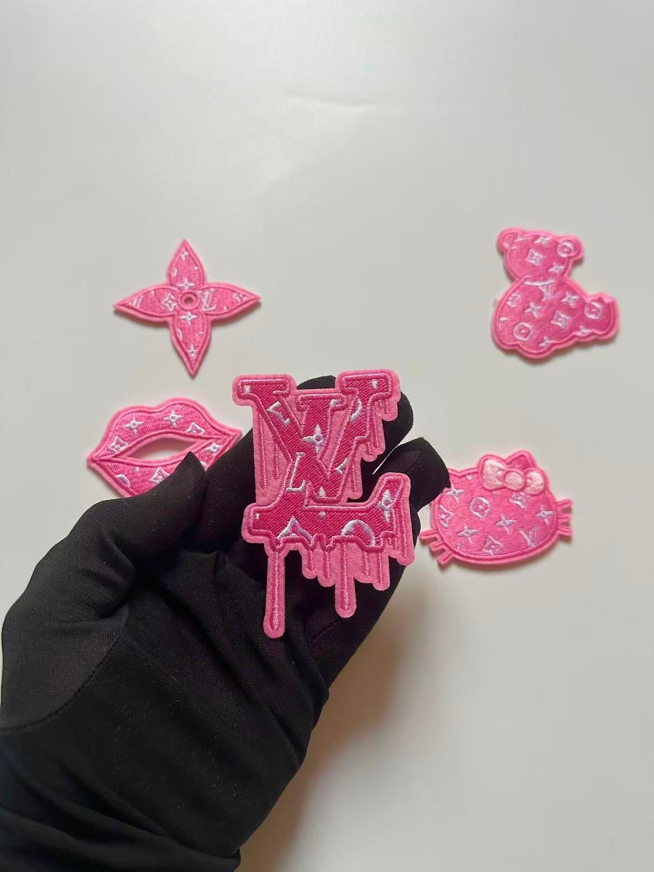 Craft Embroidery LV Jacquard Patches For Customized Clothing(Pink)