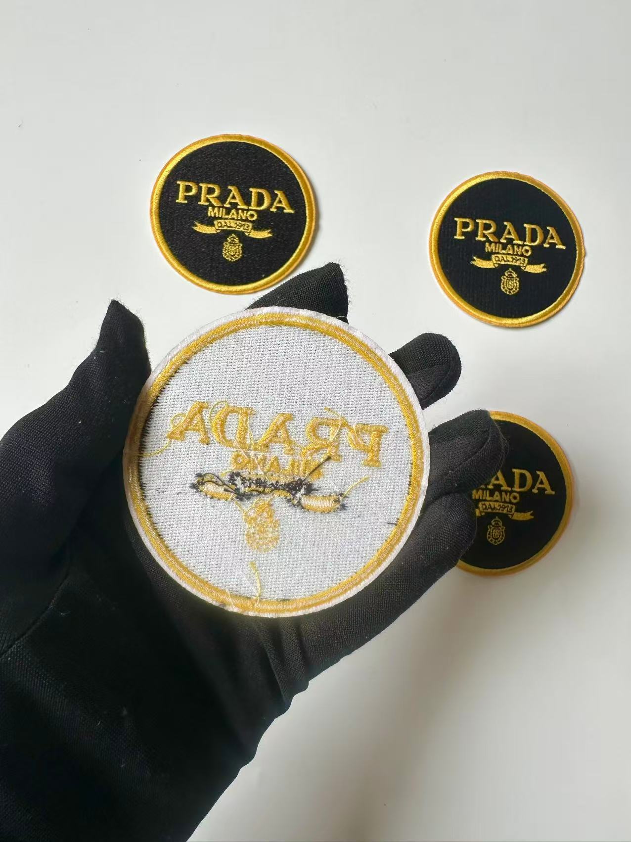 Craft Embroidery Prada Jacquard Patches For Customized Clothing