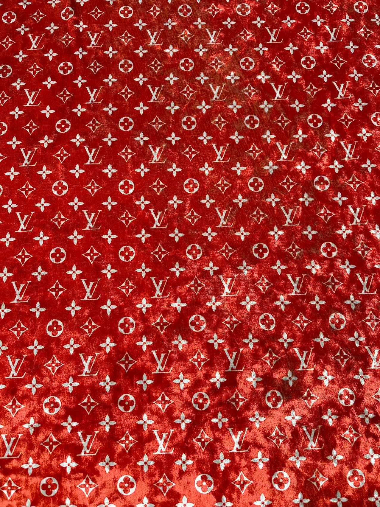 Craft Luxury Red With White LV Knitting Velvet Fabric For Handmade Sneaker,Car Upholstery,Clothing