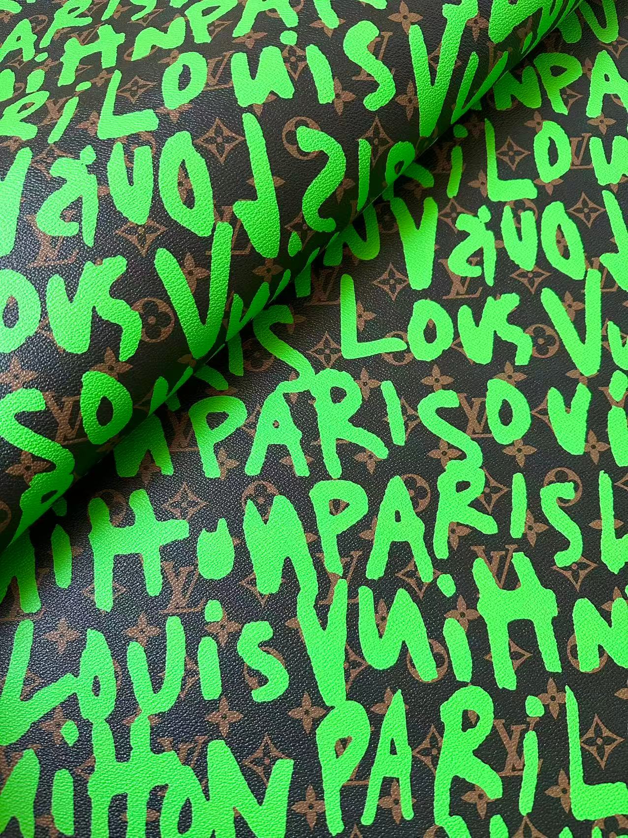 Craft LV BIG Size Graffiti Letter Design Vinyl Leather for Handmade Sneaker,Car Upholstery Leather(Green)