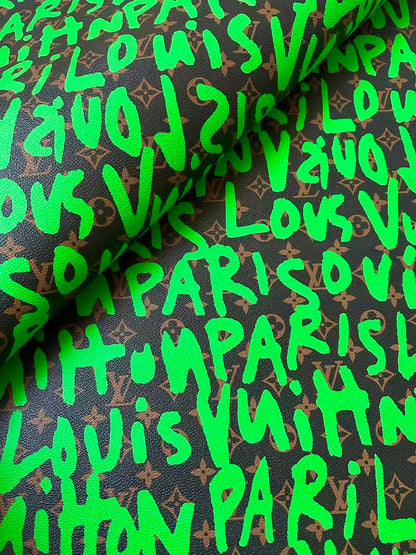Craft LV BIG Size Graffiti Letter Design Vinyl Leather for Handmade Sneaker,Car Upholstery Leather(Green)
