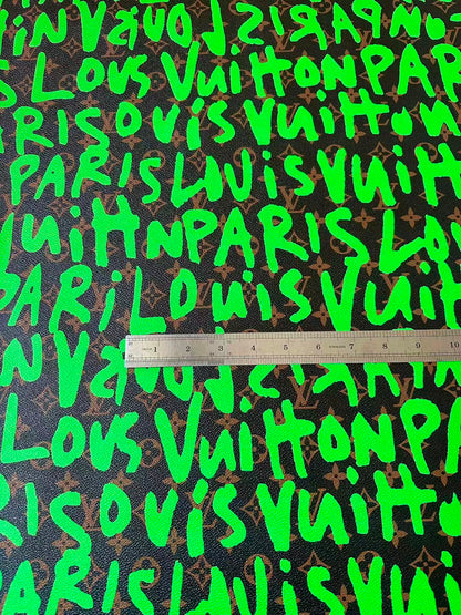 Craft LV BIG Size Graffiti Letter Design Vinyl Leather for Handmade Sneaker,Car Upholstery Leather(Green)