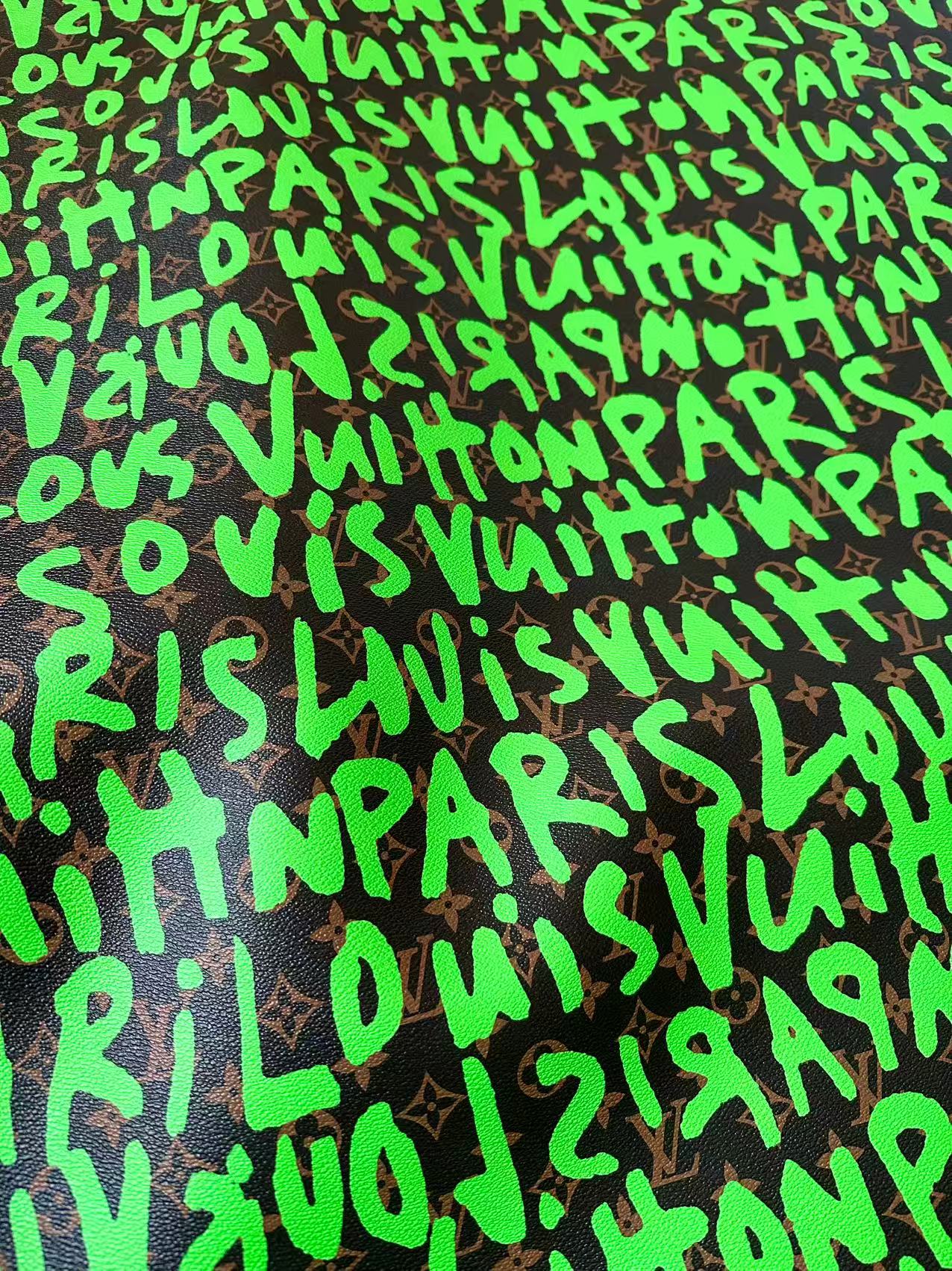 Craft LV BIG Size Graffiti Letter Design Vinyl Leather for Handmade Sneaker,Car Upholstery Leather(Green)