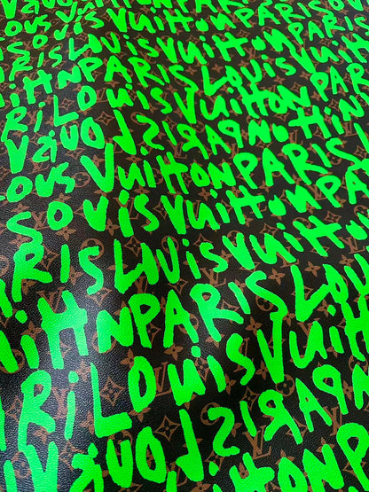 Craft LV BIG Size Graffiti Letter Design Vinyl Leather for Handmade Sneaker,Car Upholstery Leather(Green)