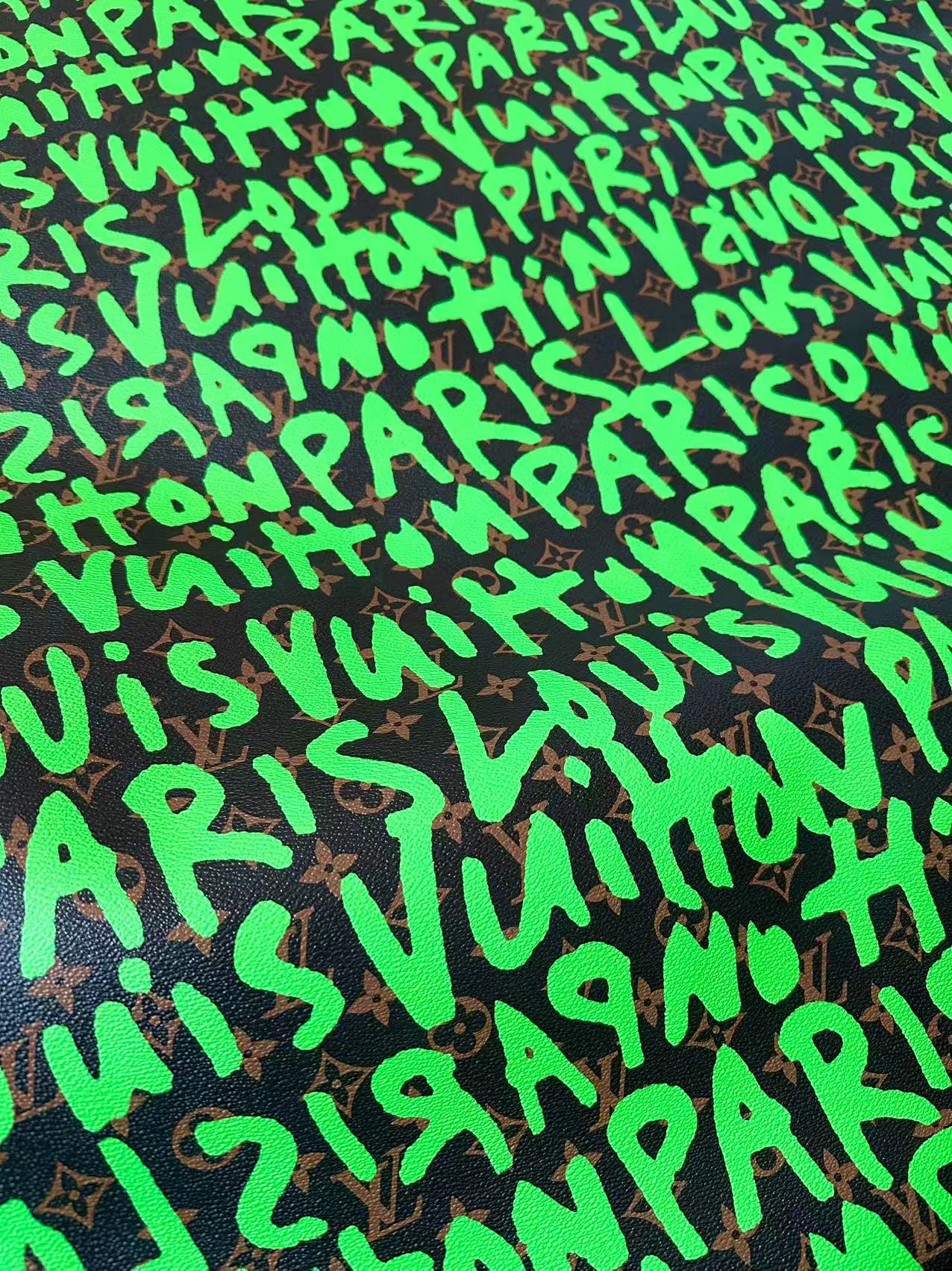 Craft LV BIG Size Graffiti Letter Design Vinyl Leather for Handmade Sneaker,Car Upholstery Leather(Green)