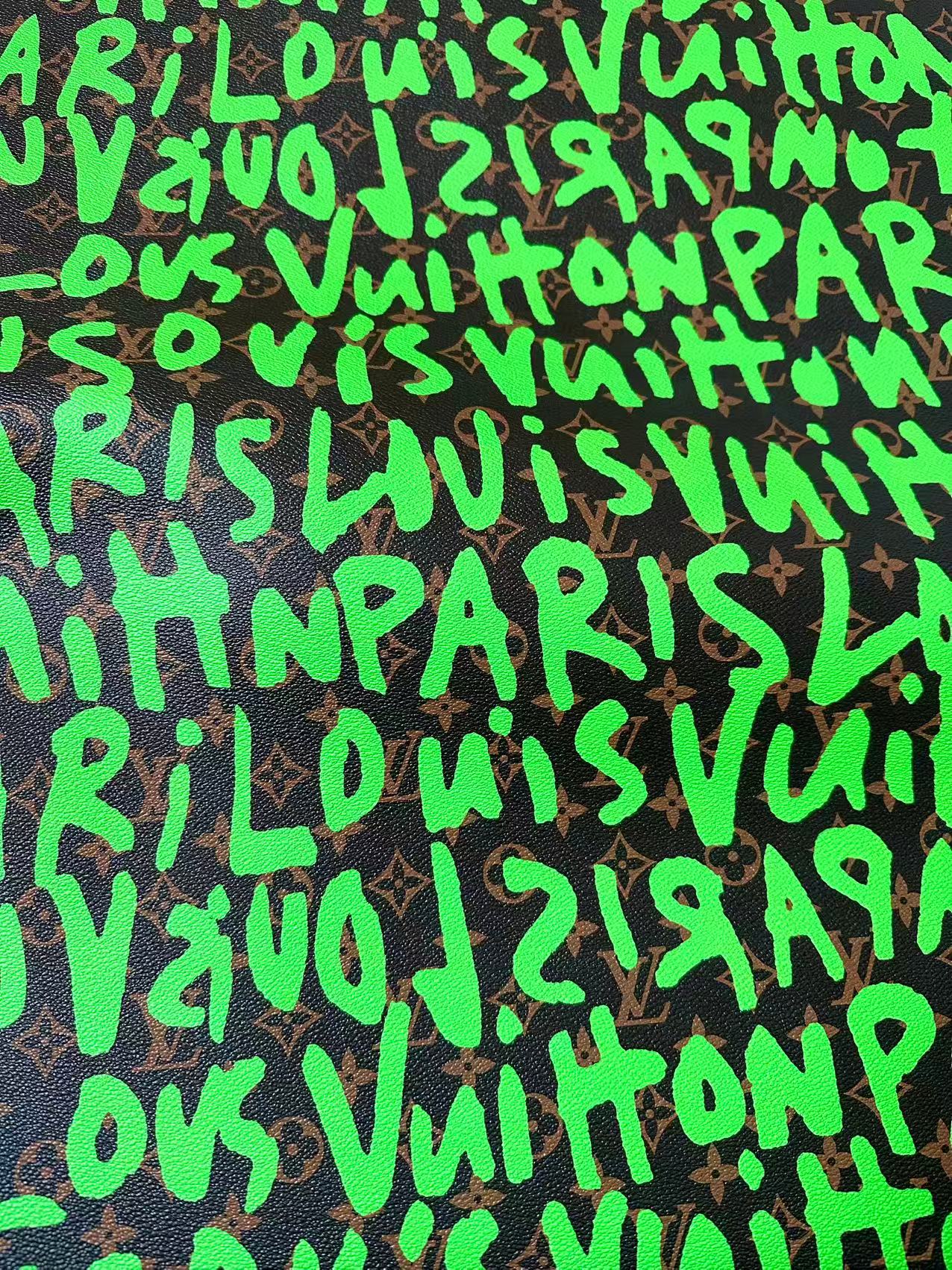 Craft LV BIG Size Graffiti Letter Design Vinyl Leather for Handmade Sneaker,Car Upholstery Leather(Green)