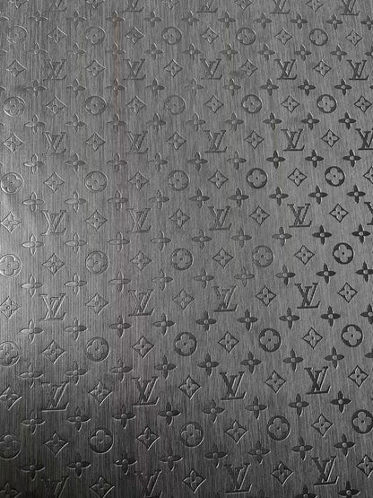 Craft Black Thin Strip Texture LV Embossed Leather Fabric For Handmade Shoes, Car Upholstery Goods