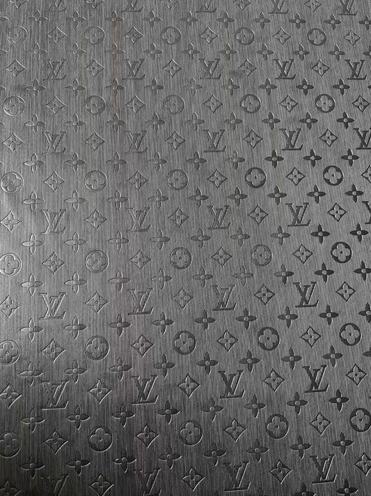 Craft Black Thin Strip Texture LV Embossed Leather Fabric For Handmade Shoes, Car Upholstery Goods