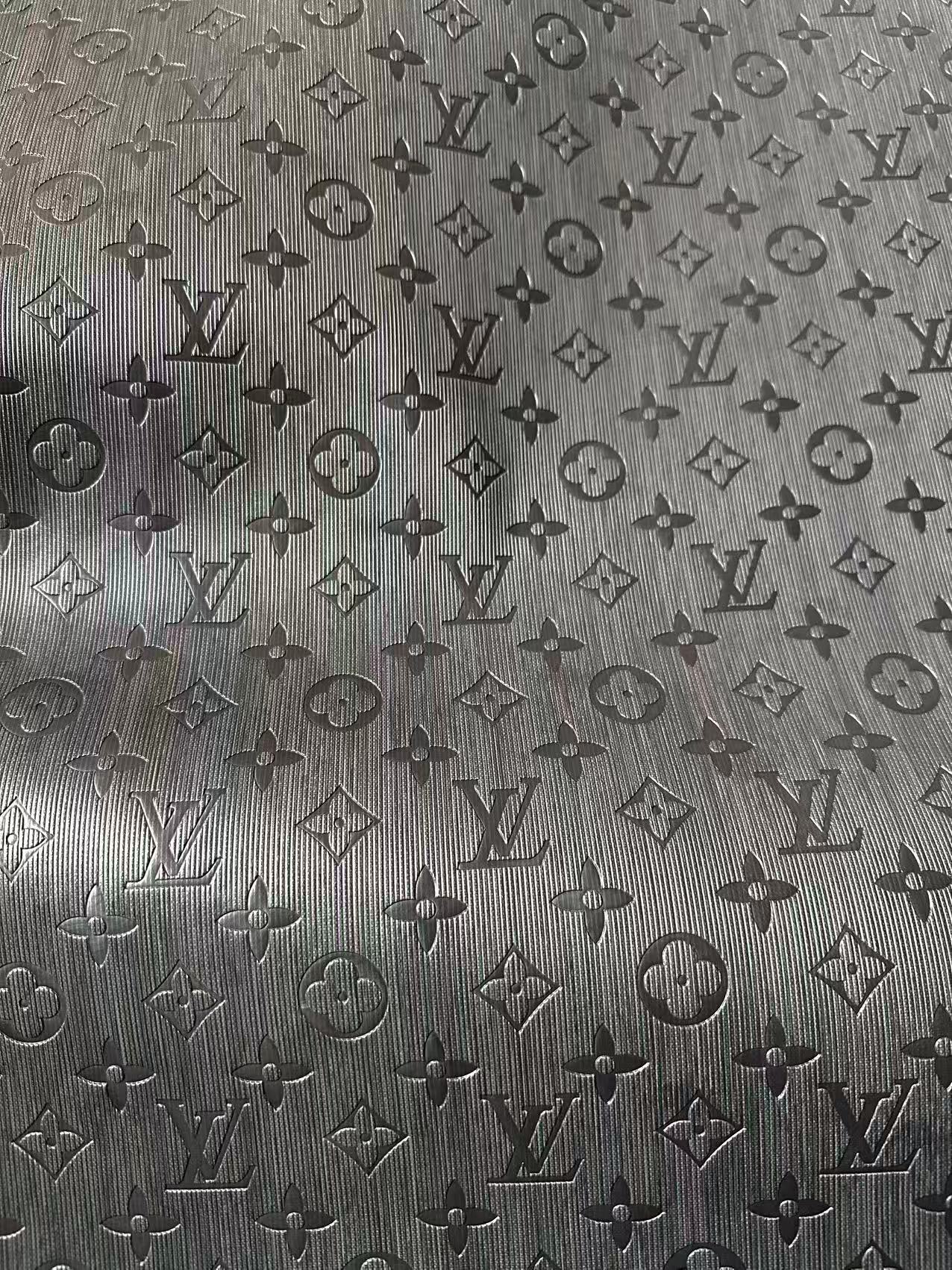 Craft Black Thin Strip Texture LV Embossed Leather Fabric For Handmade Shoes, Car Upholstery Goods