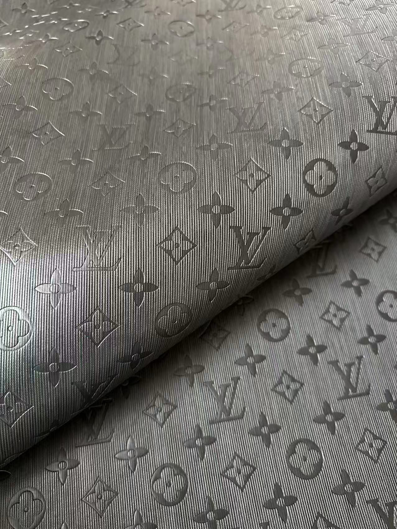 Craft Black Thin Strip Texture LV Embossed Leather Fabric For Handmade Shoes, Car Upholstery Goods