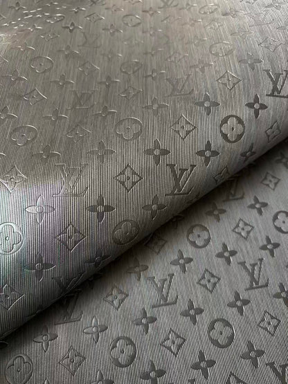 Craft Black Thin Strip Texture LV Embossed Leather Fabric For Handmade Shoes, Car Upholstery Goods