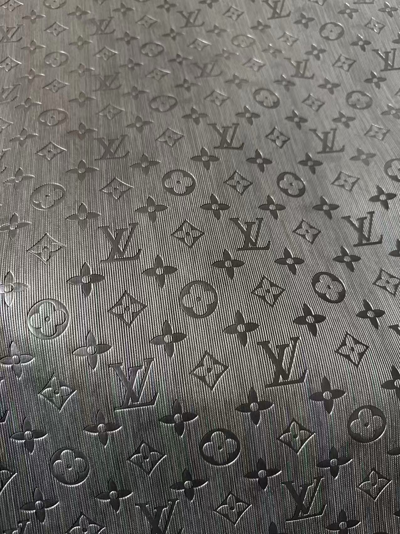 Craft Black Thin Strip Texture LV Embossed Leather Fabric For Handmade Shoes, Car Upholstery Goods