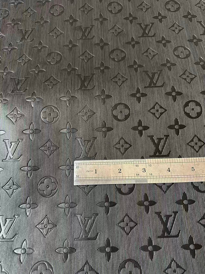 Craft Black Thin Strip Texture LV Embossed Leather Fabric For Handmade Shoes, Car Upholstery Goods