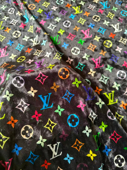 Craft Colorful Black Luxury LV Knitting Velvet Fabric For Handmade Sneaker,Car Upholstery and Clothing By Yard