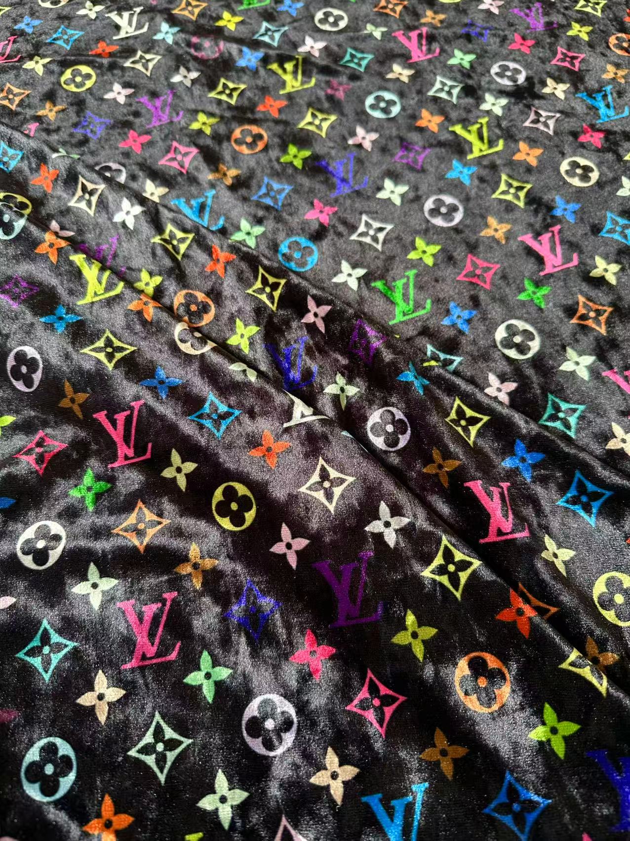 Craft Colorful Black Luxury LV Knitting Velvet Fabric For Handmade Sneaker,Car Upholstery and Clothing By Yard