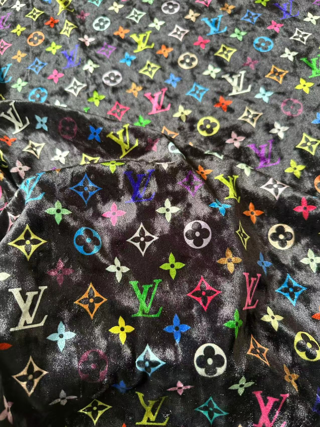 Craft Colorful Black Luxury LV Knitting Velvet Fabric For Handmade Sneaker,Car Upholstery and Clothing By Yard