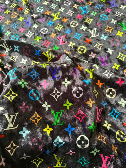 Craft Colorful Black Luxury LV Knitting Velvet Fabric For Handmade Sneaker,Car Upholstery and Clothing By Yard
