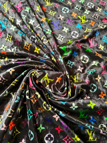 Craft Colorful Black Luxury LV Knitting Velvet Fabric For Handmade Sneaker,Car Upholstery and Clothing By Yard