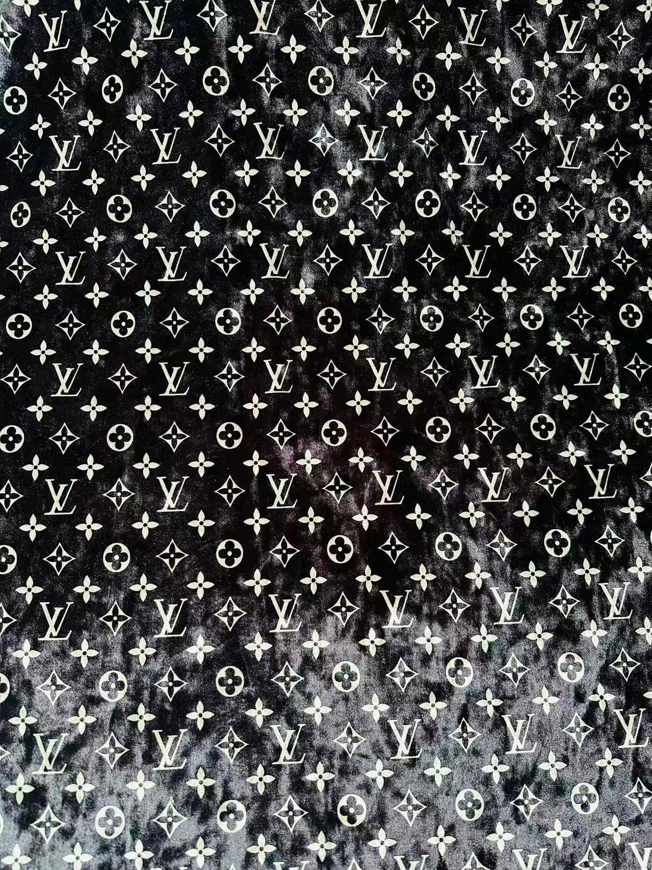 Craft Luxury Black With White LV Knitting Velvet Fabric For Handmade Sneaker,Car Upholstery and Clothing By Yard