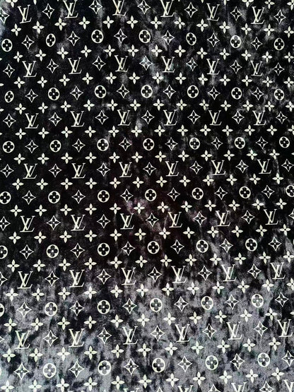 Craft Luxury Black With White LV Knitting Velvet Fabric For Handmade Sneaker,Car Upholstery and Clothing By Yard
