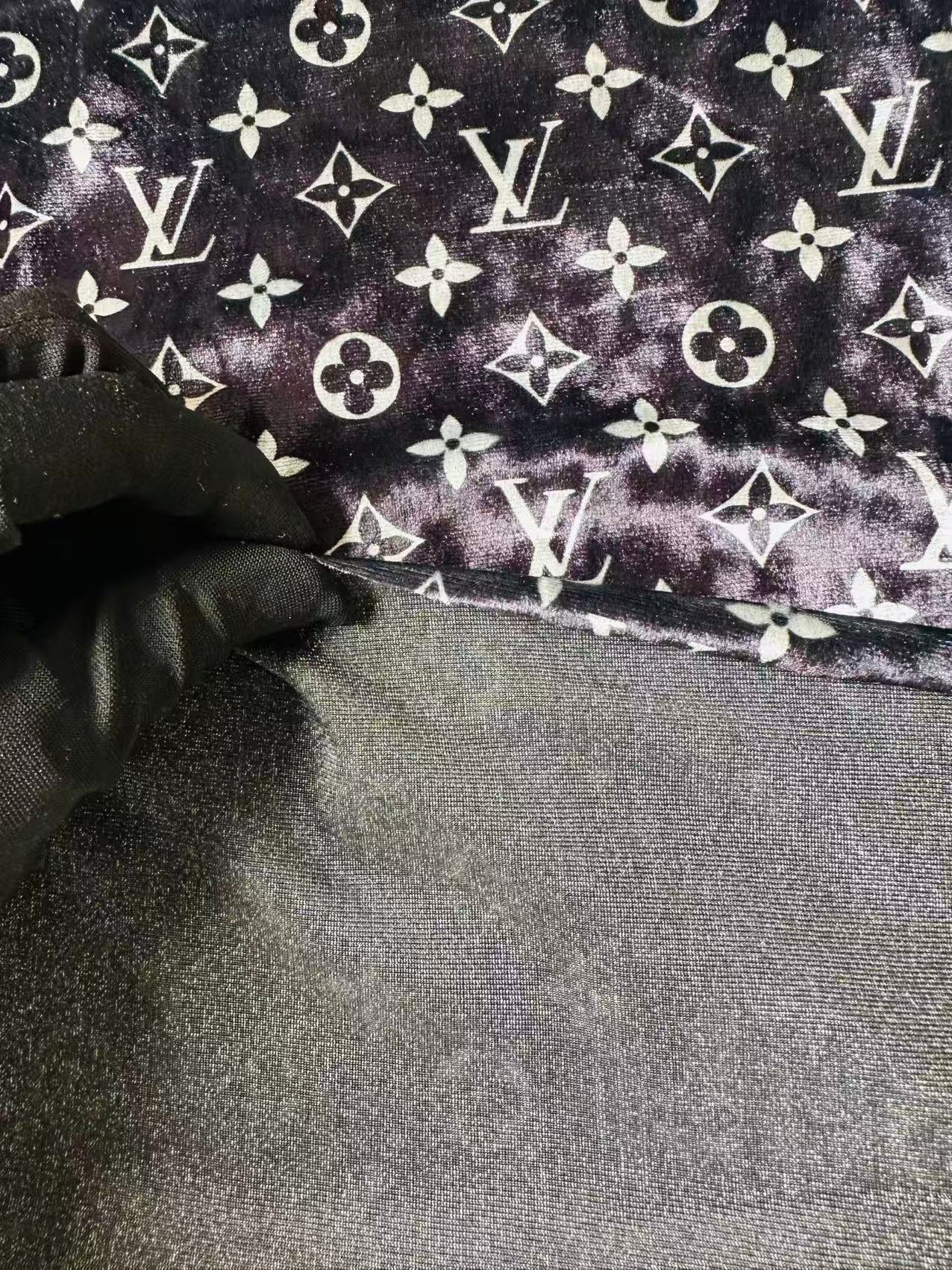 Craft Luxury Black With White LV Knitting Velvet Fabric For Handmade Sneaker,Car Upholstery and Clothing By Yard
