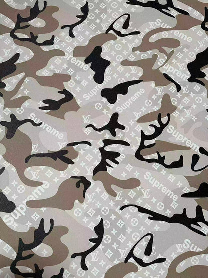 Fashion Gray LV With Supreme Camouflage Leather Fabric For Handmade Sneaker,Upholstery Goods