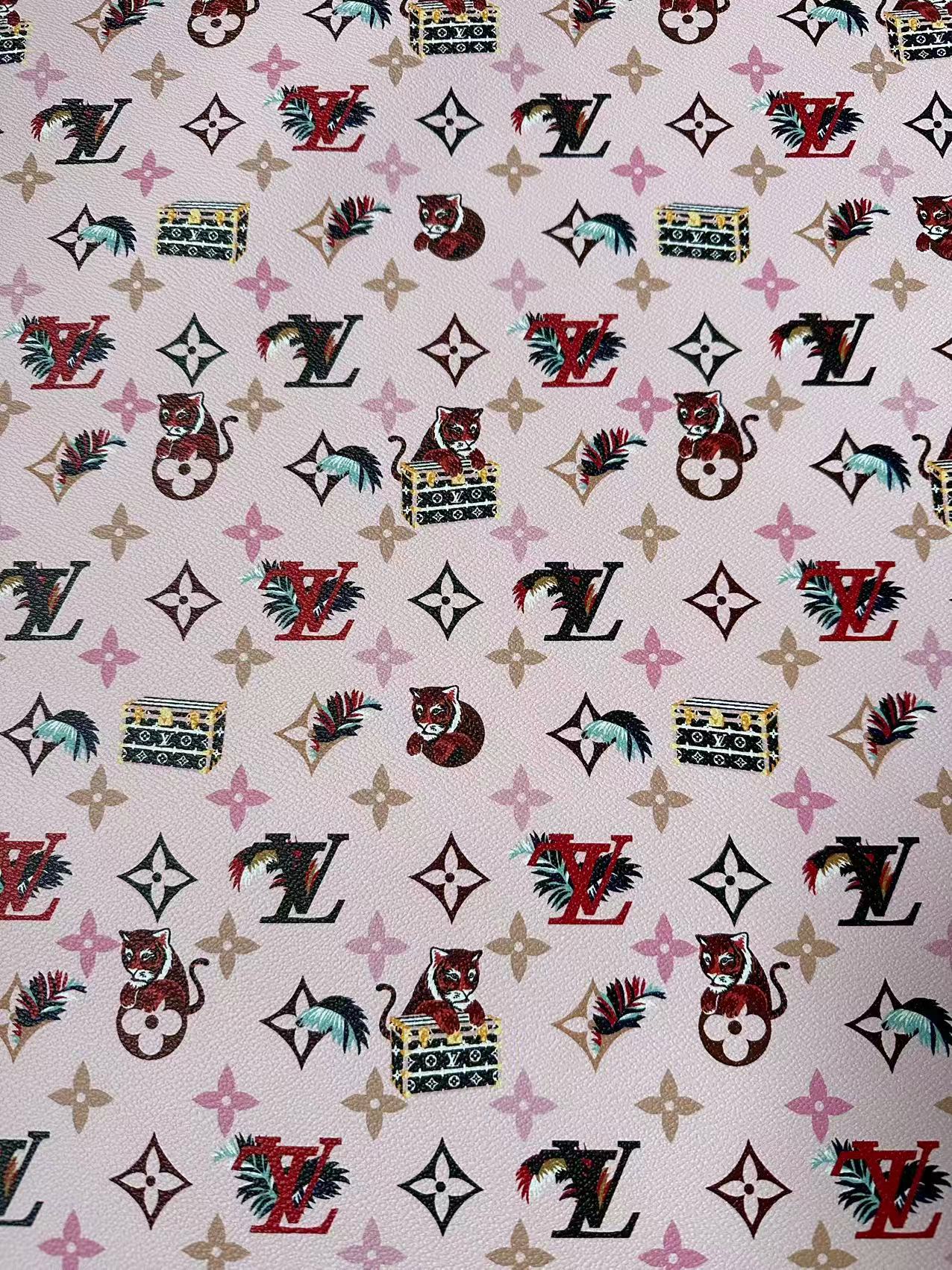 Craft Pink Tiger LV Leather Fabric For Handmade Shoes, Bag ,Upholstery Goods By Yard