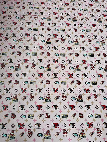 Craft Pink Tiger LV Leather Fabric For Handmade Shoes, Bag ,Upholstery Goods By Yard