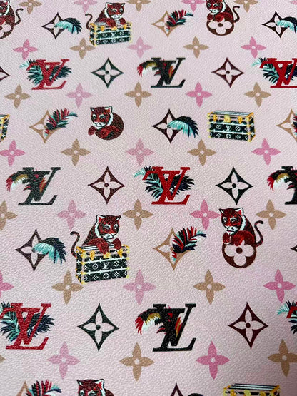 Craft Pink Tiger LV Leather Fabric For Handmade Shoes, Bag ,Upholstery Goods By Yard
