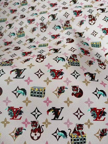 Craft Pink Tiger LV Leather Fabric For Handmade Shoes, Bag ,Upholstery Goods By Yard